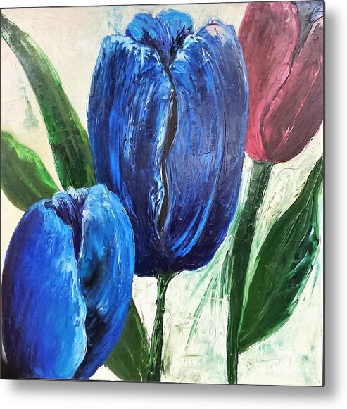 36x36 Metal Print featuring the painting Tulips large Oil flowers by Barbara Haviland