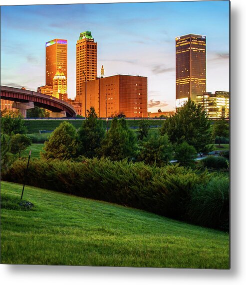 Tulsa Metal Print featuring the photograph Tulsa Oklahoma City Skyline at Sunset by Gregory Ballos