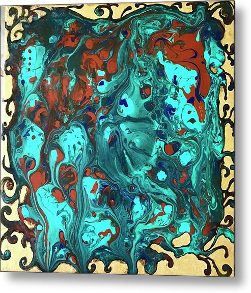 Abstract Art Metal Print featuring the mixed media Turquoise Splash by Rae Chichilnitsky