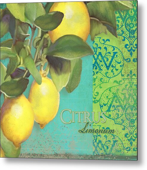 Tuscan Metal Print featuring the painting Tuscan Lemon Tree - Citrus Limonum Damask by Audrey Jeanne Roberts