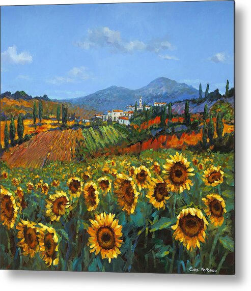 Tuscany Metal Print featuring the painting Tuscan Sunflowers by Chris Mc Morrow