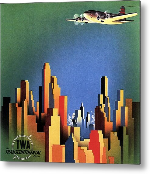 Trans World Metal Print featuring the photograph TWA Transcontinental - Trans World Airlines - Retro travel Poster - Vintage Poster by Studio Grafiikka