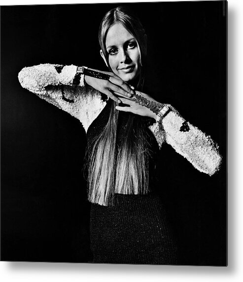 Twiggy Metal Print featuring the drawing Twiggy in Sequined Jumpsuit by Bert Stern