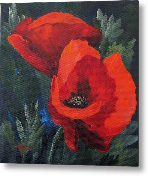 Poppies Metal Print featuring the painting Two Poppies by Torrie Smiley