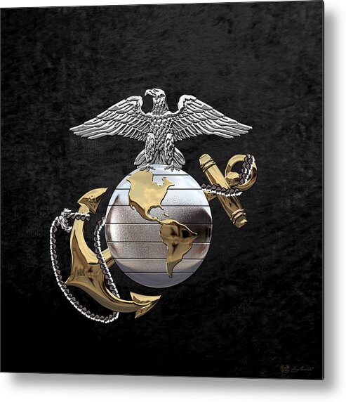 'usmc' Collection By Serge Averbukh Metal Print featuring the digital art U S M C Eagle Globe and Anchor - C O and Warrant Officer E G A over Black Velvet by Serge Averbukh