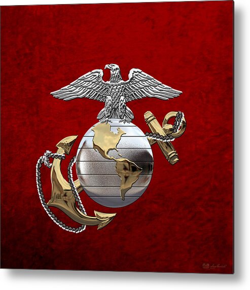 'usmc' Collection By Serge Averbukh Metal Print featuring the digital art U S M C Eagle Globe and Anchor - C O and Warrant Officer E G A over Red Velvet by Serge Averbukh
