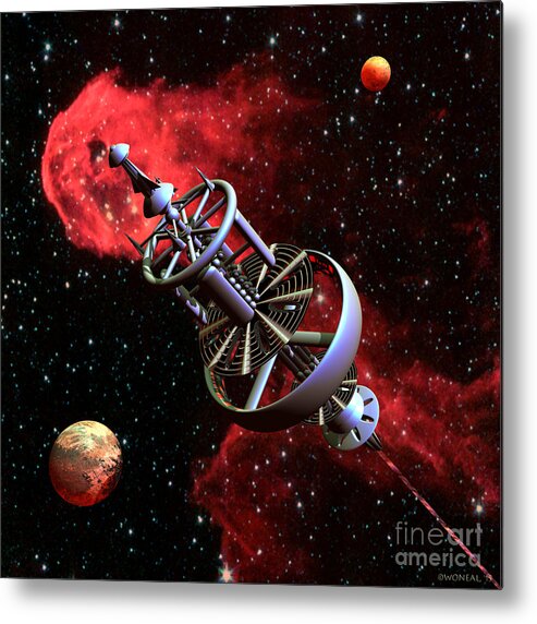 Science Fiction Metal Print featuring the digital art United Earth Space Federation Star Ship Stephen Hawkins by Walter Neal