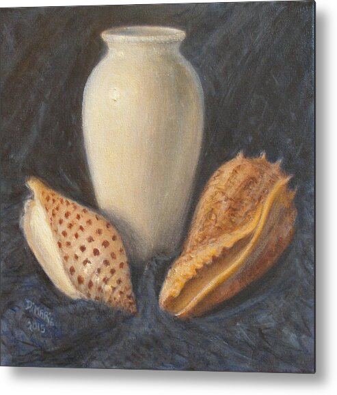 Realism Metal Print featuring the painting Vase with Imperial Volute and Junonia by Donelli DiMaria
