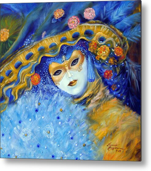 Italy Metal Print featuring the painting Venetian Carneval Mask With Feathers by Leonardo Ruggieri