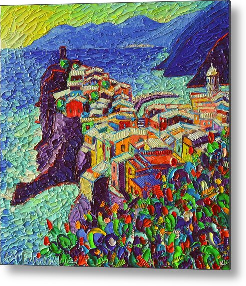 Vernazza Metal Print featuring the painting Vernazza Cinque Terre Italy 2 Modern Impressionist Palette Knife Oil Painting By Ana Maria Edulescu by Ana Maria Edulescu