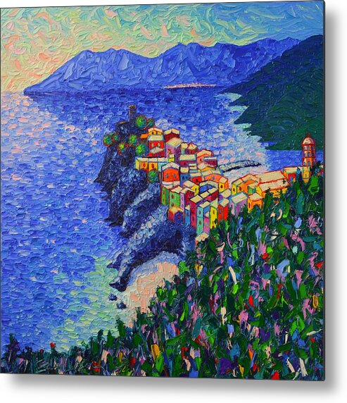 Vernazza Metal Print featuring the painting Vernazza Light Cinque Terre Italy Modern Impressionist Palette Knife Oil Painting Ana Maria Edulescu by Ana Maria Edulescu