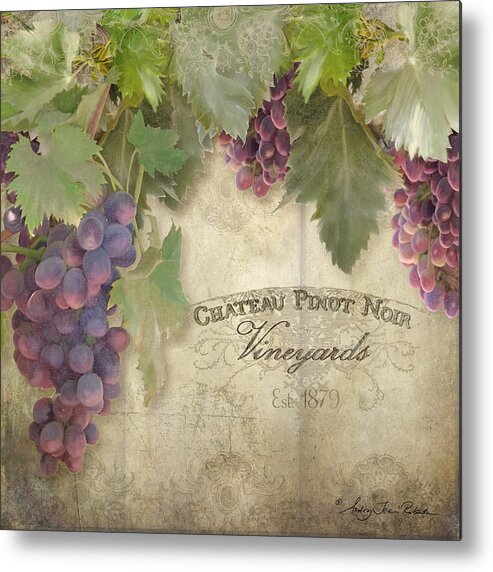 Pinot Noir Grapes Metal Print featuring the painting Vineyard Series - Chateau Pinot Noir Vineyards Sign by Audrey Jeanne Roberts