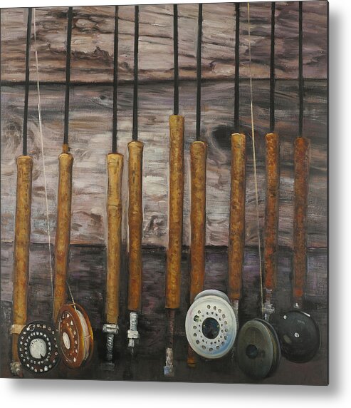 Vintage Fishing Rods Metal Print by Atelier B Art Studio - Fine