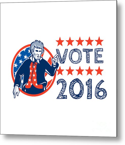 Vote 2016 Metal Print featuring the digital art Vote 2016 Uncle Sam Pointing Circle Retro by Aloysius Patrimonio