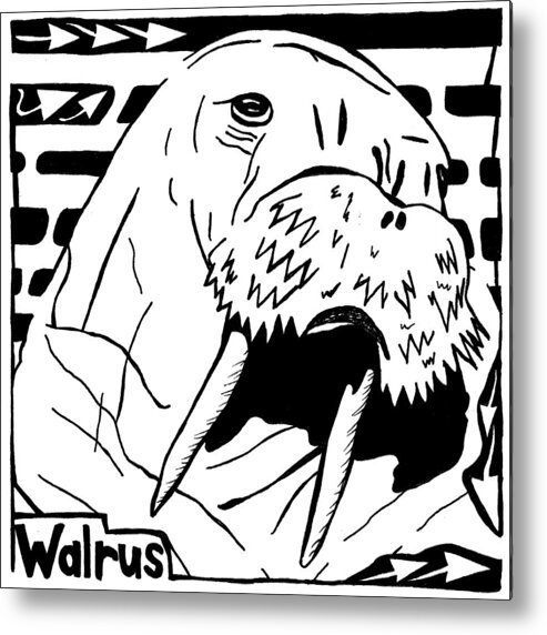 Walrus Metal Print featuring the drawing Walrus Maze by Yonatan Frimer Maze Artist