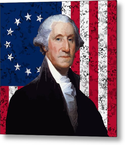 George Washington Metal Print featuring the painting Washington and The American Flag by War Is Hell Store