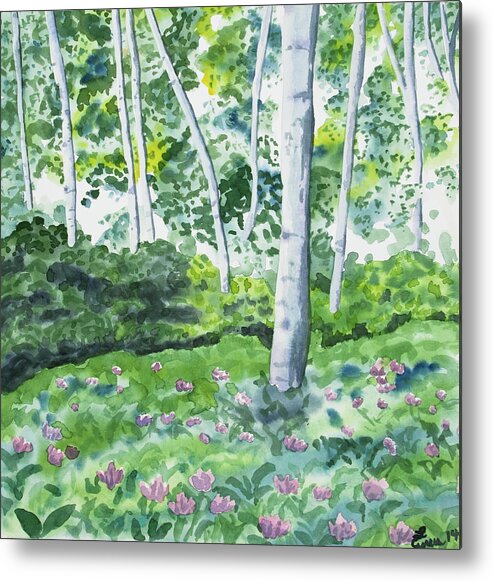 Watercolor Painting Metal Print featuring the painting Watercolor - Spring Forest and Flowers by Cascade Colors