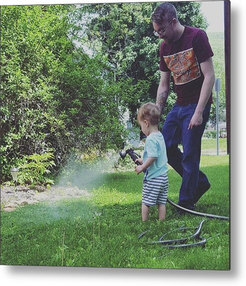 Daddyandson Metal Print featuring the photograph Watering The Plants.

#fatherson by Lizze Cole