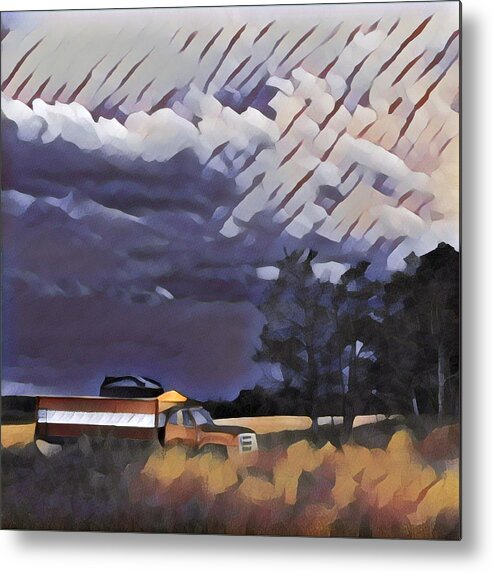Clouds Old House Weather Lighthouses Boats Sea Ocean Harbor Combine Cats Northern Lights Trees Windmills Alpacas Animals Prairie Elevators Grass Rocks Weeds Flowers   Metal Print featuring the photograph Wheat wagon by David Matthews