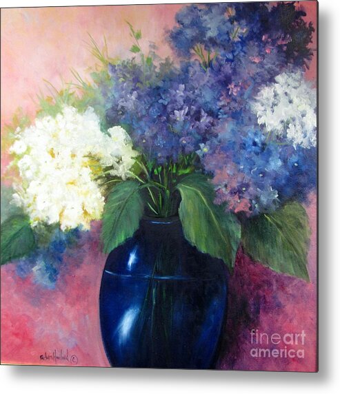 Flowers Metal Print featuring the painting White and Blue Hydrangeas by Barbara Haviland
