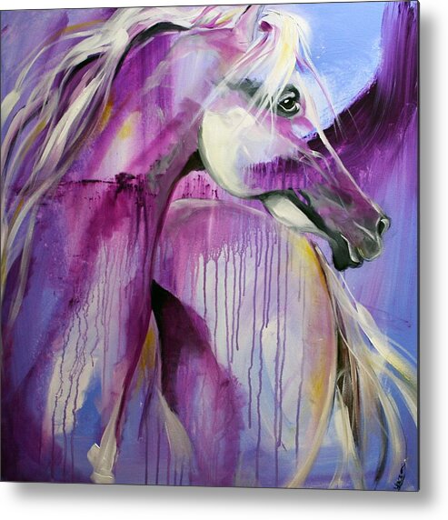 Horse Paintings Metal Print featuring the painting White Arabian Nights by Laurie Pace