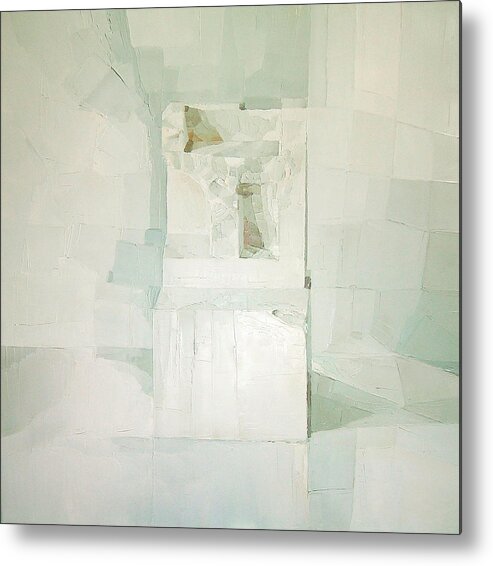 White (oil On Canvas) Cube; Geometric; Abstract; Form; Shape; Pure; Relief; 3-d; Three-dimensional; Painting; Solitude; 3 D; Three Dimensional; Abstraction; Mathematics; Damaged; Chair; Stone; Square Metal Print featuring the painting White by Daniel Cacouault