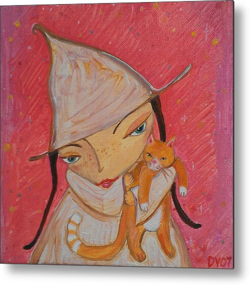 Halloween Metal Print featuring the painting White Witch and Kitty Poo by Dawn Vagts