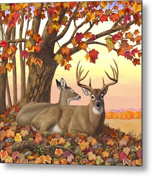 Deer Metal Print featuring the digital art Whitetail Deer - Hilltop Retreat by Crista Forest