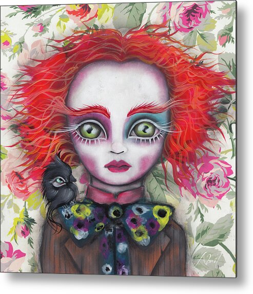 Mad Hatter Metal Print featuring the painting Why is a Raven like a Writing Desk? by Abril Andrade