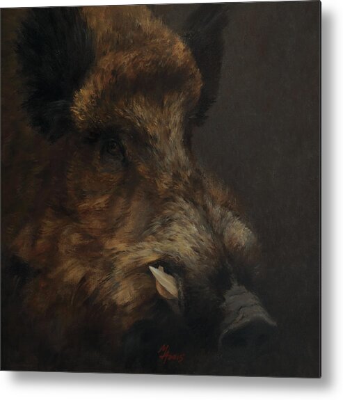Boar Metal Print featuring the painting Wildboar Portrait by Attila Meszlenyi