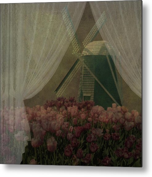 Tulips Metal Print featuring the photograph Windmill through laced curtain by Jeff Burgess