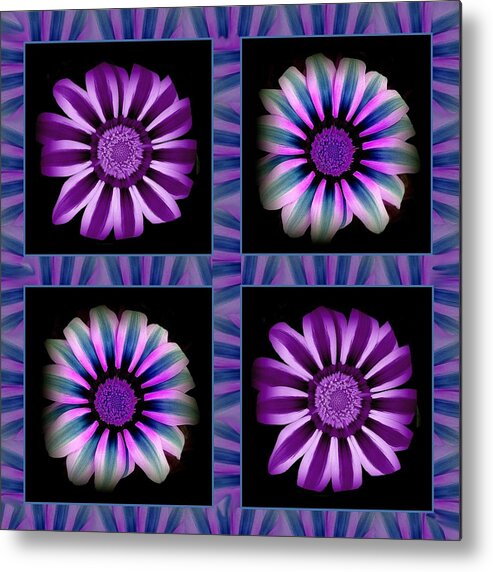 Flower Metal Print featuring the mixed media Windowpanes Brimming with Moonburst Stripes of Flowers - Scene 6 by Jacqueline Migell