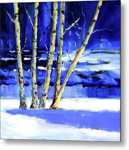 Winter Snow Landscape Scene Metal Print featuring the painting Winter by the River by Nancy Merkle