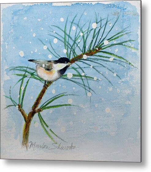 Chickadee Metal Print featuring the painting Winter Chickadee by Marlene Schwartz Massey