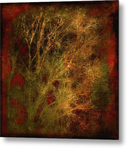 Winter Tree Metal Print featuring the digital art Winter Trees in Gold and Red by Sheryl Karas