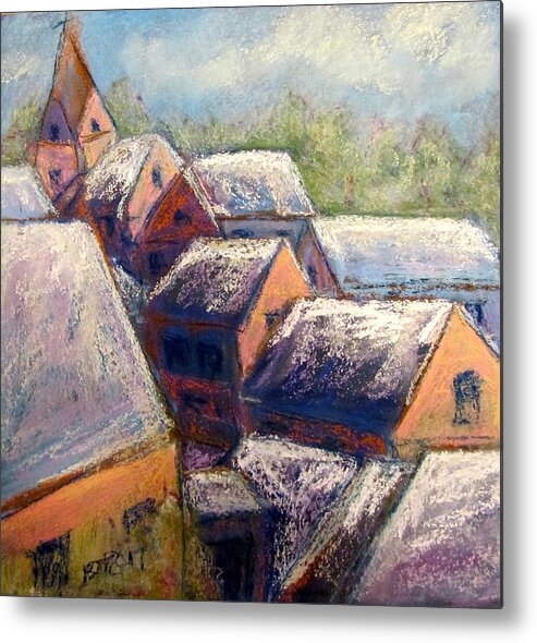 Snow Metal Print featuring the pastel Winter Village by Barbara O'Toole