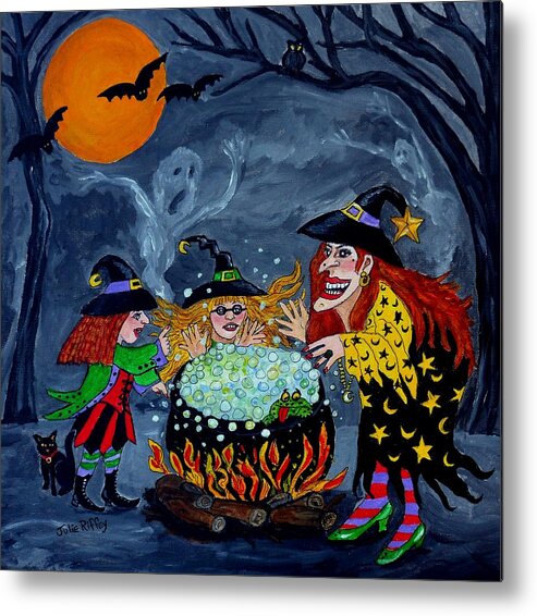 Witches Metal Print featuring the painting Witches Spelling Class - Halloween by Julie Brugh Riffey