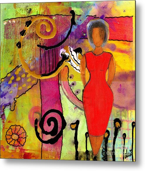 Woman Metal Print featuring the mixed media Woman in RED by Angela L Walker
