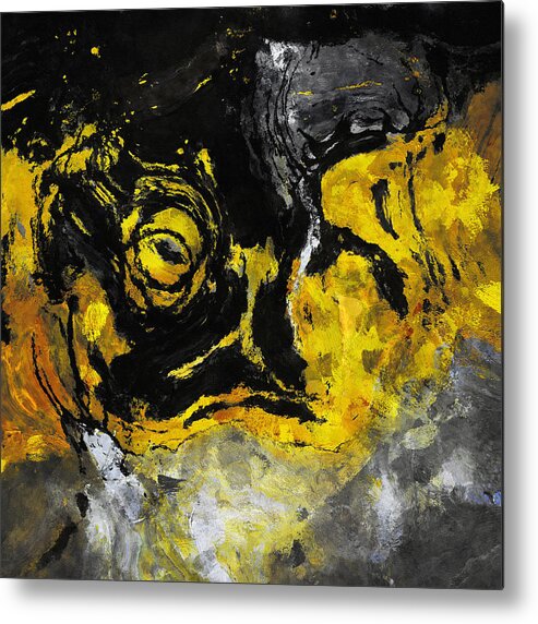 Abstract Metal Print featuring the painting Yellow and Black Abstract Art by Inspirowl Design