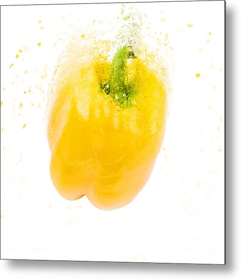 Exploding Metal Print featuring the photograph Yellow Bell pepper by Humorous Quotes