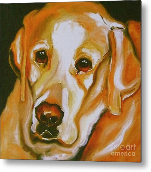Oil Metal Print featuring the painting Yellow Lab Amazing Grace by Susan A Becker