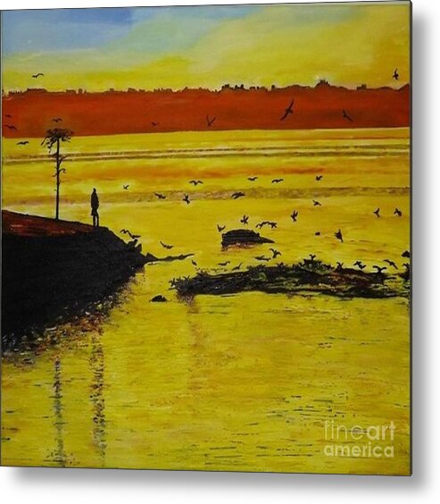 Acrylic Landscape Metal Print featuring the painting Yellow Sea by Denise Morgan