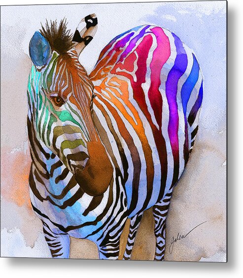 Colorful Metal Print featuring the painting Zebra Dreams by Galen Hazelhofer