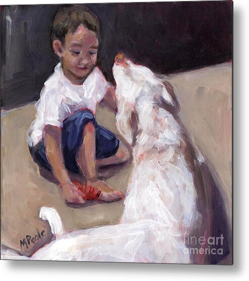 Boy And His Dog Metal Print featuring the painting Zoom Groom by Molly Poole