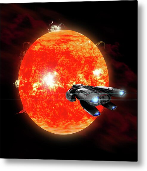 Astronomy Metal Print featuring the photograph A Spaceship Explores A New Red Star #1 by Marc Ward