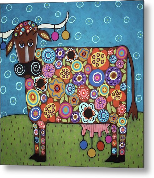 Blooming Cow Metal Print featuring the painting Blooming Cow #1 by Karla Gerard
