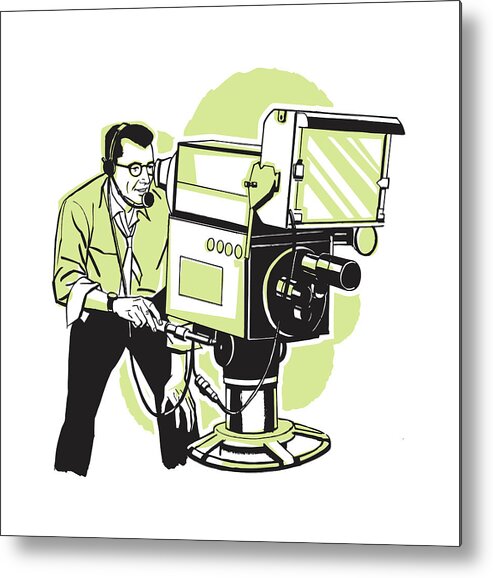 Art Metal Print featuring the drawing Cameraman Filming #1 by CSA Images