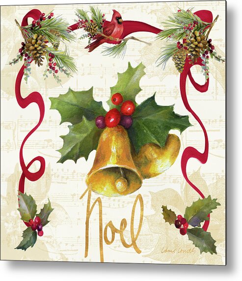 Christmas Metal Print featuring the mixed media Christmas Poinsettia Ribbon IIi #1 by Lanie Loreth