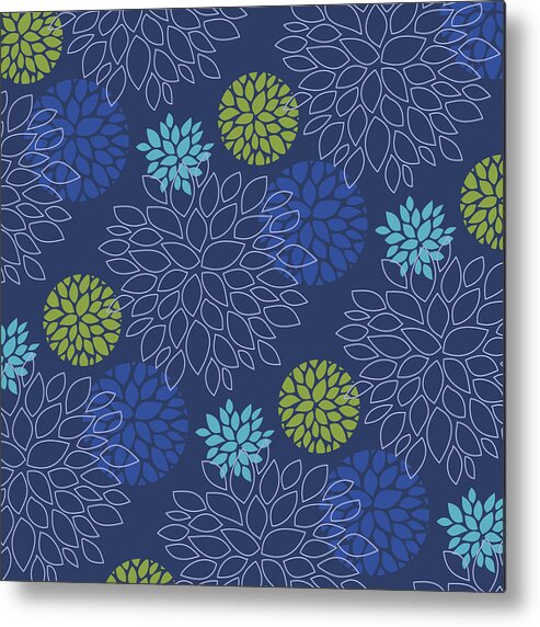 Blue Metal Print featuring the digital art Eclipse Blue Floral pattern #1 by Garden Gate magazine