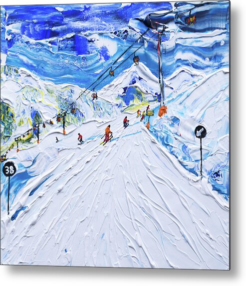 Kitzbuhel Metal Print featuring the painting Kitzbuhel Piste 38 Skiing Print #1 by Pete Caswell